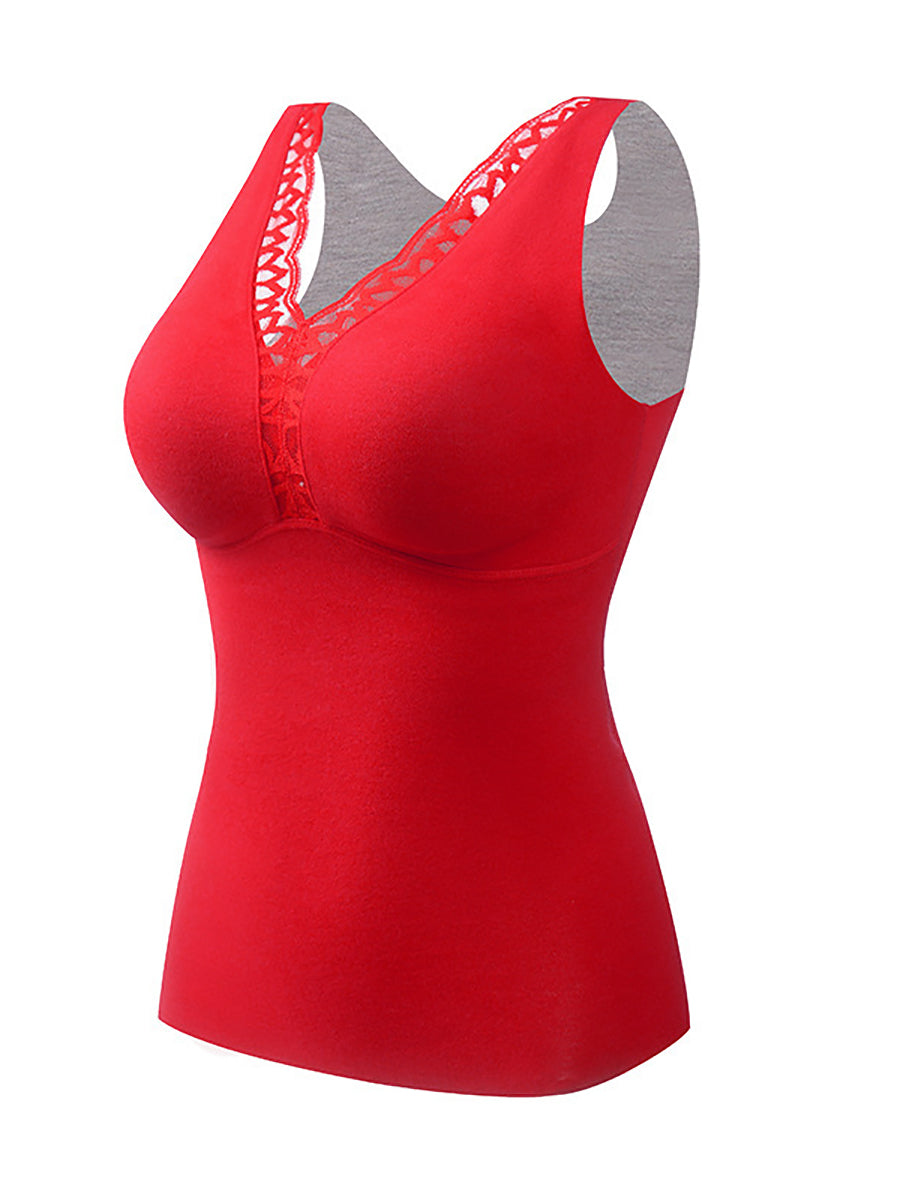 Women Winter Warm V-Neck Lace With Bra Pad Base