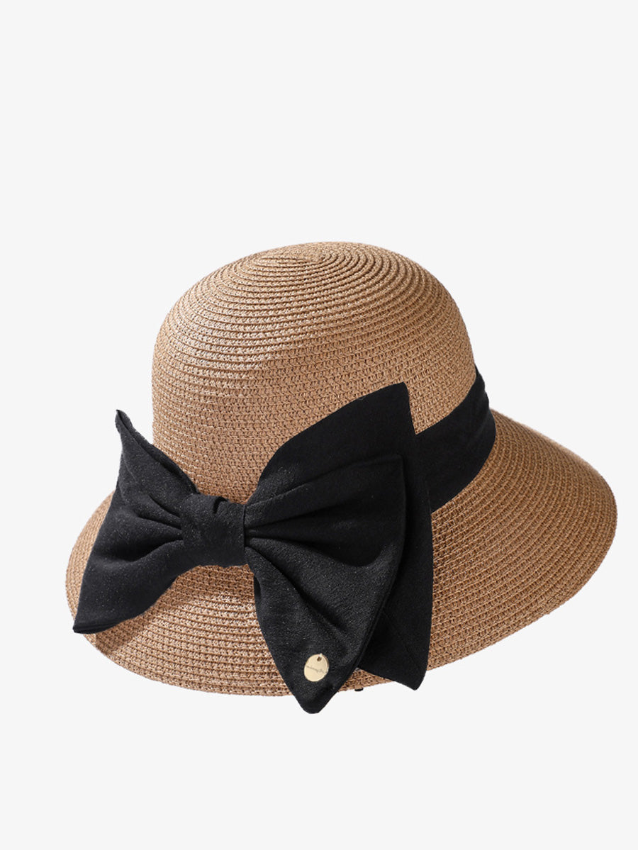 Women Elegant Bowknot Straw Sunproof Hat