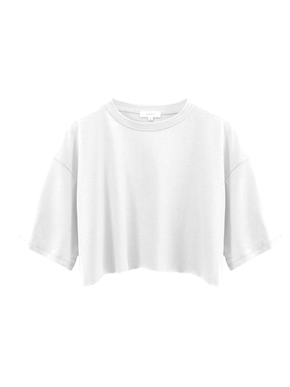 Loose Short Sleeves Solid Color Round-Neck T-Shirts Tops