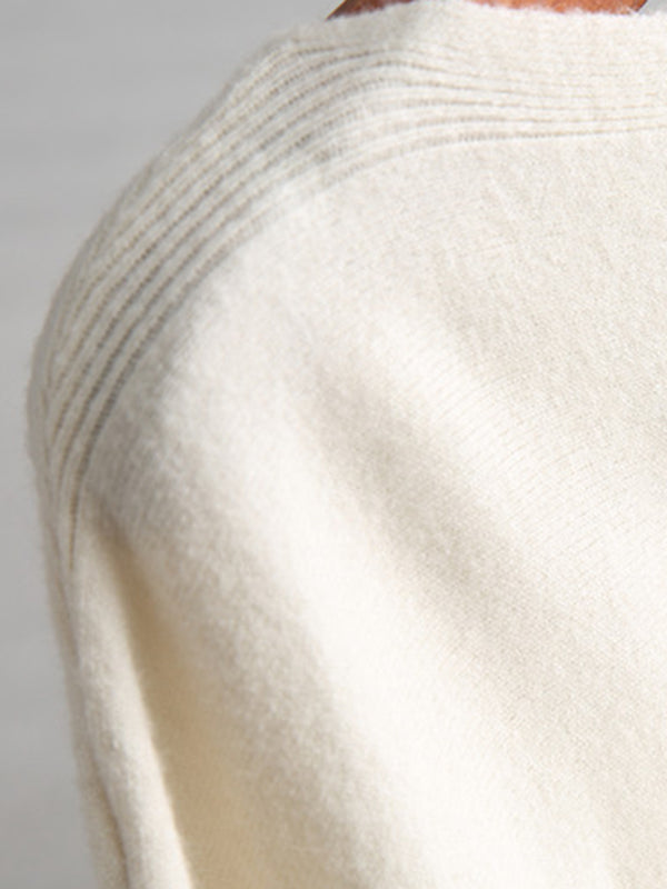 Batwing Sleeves High-Low Solid Color Boat Neck Knitwear Pullovers Sweater