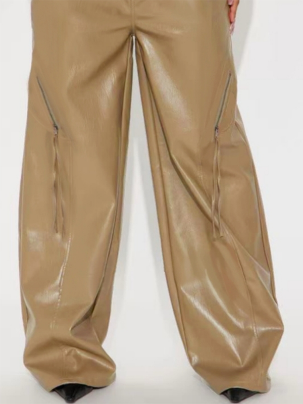 High Waisted Loose Pleated Pockets Split-Joint Pants Trousers