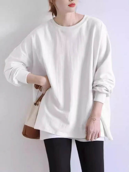 Long Sleeves Loose Solid Color Sweatshirt Tops