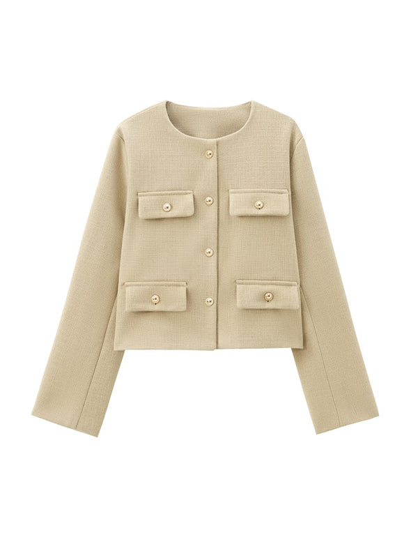 Long Sleeves Loose Buttoned Split-Joint Round-Neck Outerwear