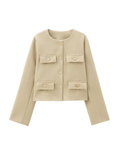 Long Sleeves Loose Buttoned Split-Joint Round-Neck Outerwear