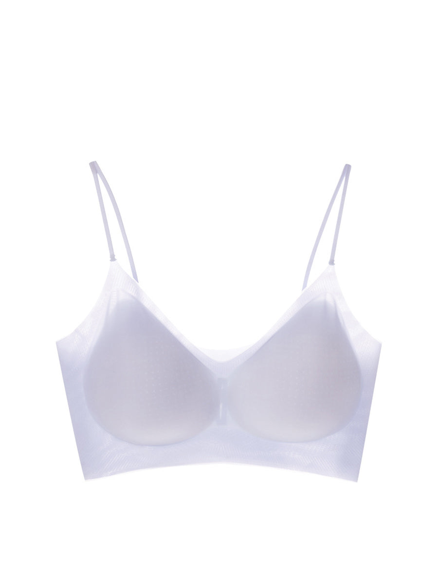 Women Artsy Summer Pure Color Satin Seamless Bra