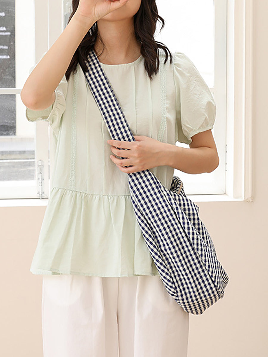 Women Casual Plaid Canvas Dumpling Shoulder Bag