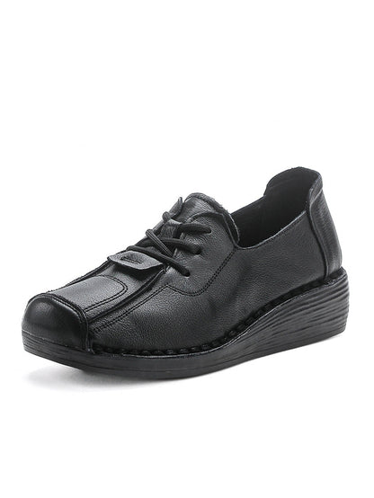 Women Vintage Genuine Leather Hollow Out Platform Shoes