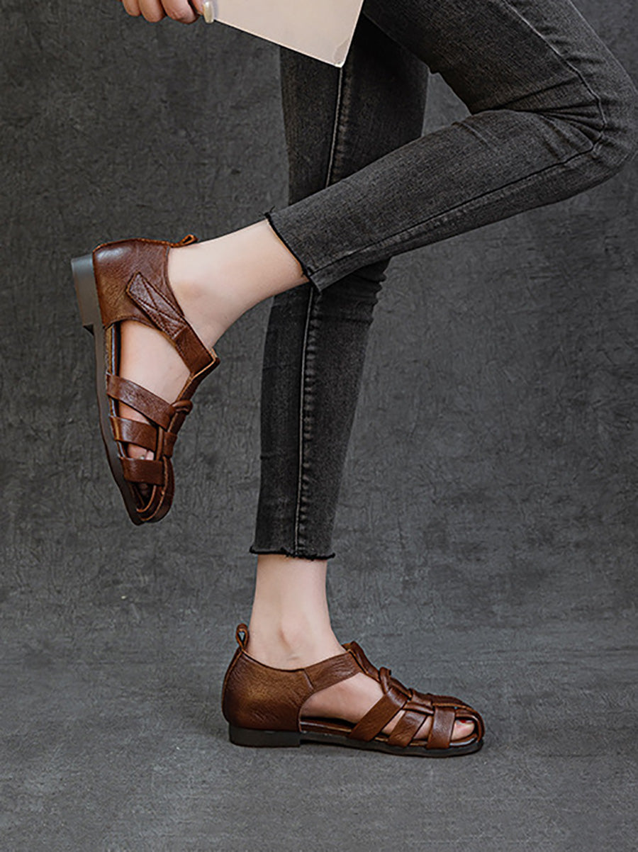 Women Summer Genuine Leather Low Heel Sandals
