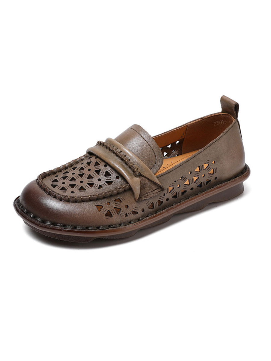 Women Summer Genuine Leather Stitching Low Heel Shoes