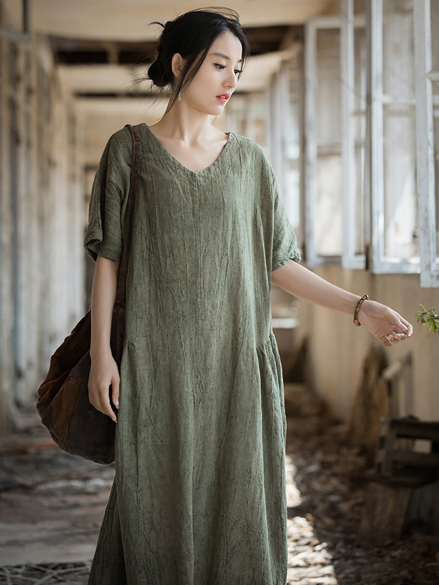 Women Summer Women Summer V-Neck Linen Dress