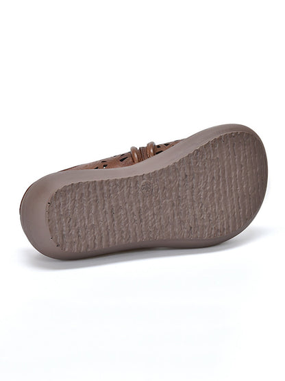 Women Ethnic Leather Flower Hollow Out Platform Slippers