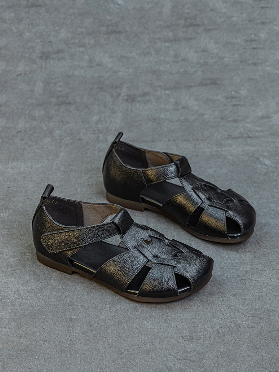 Women Summer Soft Leather Spliced Sandals