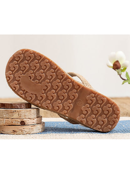 Women Ethnic Summer Flower Embroidery Cloth Flat Slippers