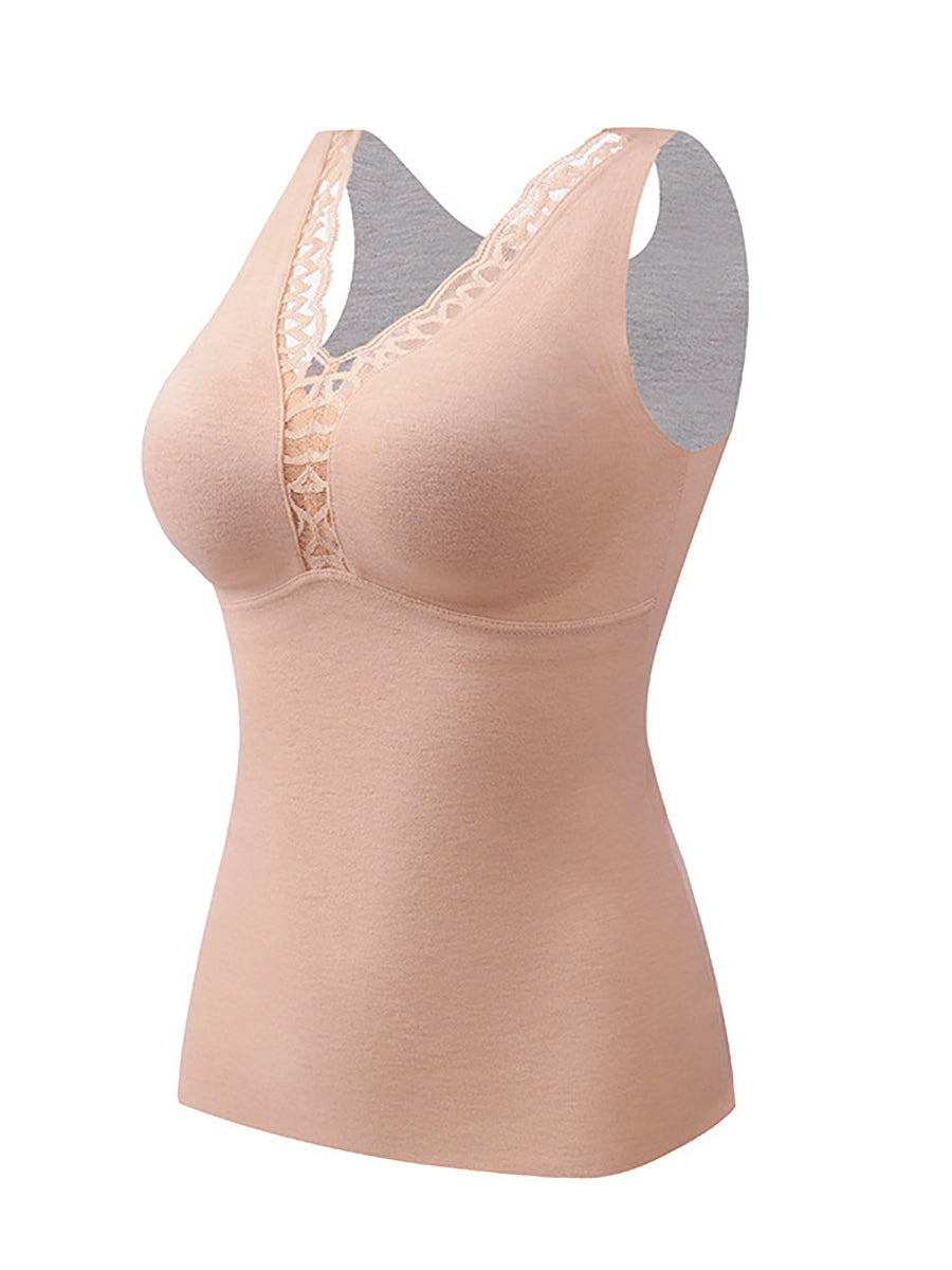 Women Winter Warm V-Neck Lace With Bra Pad Base