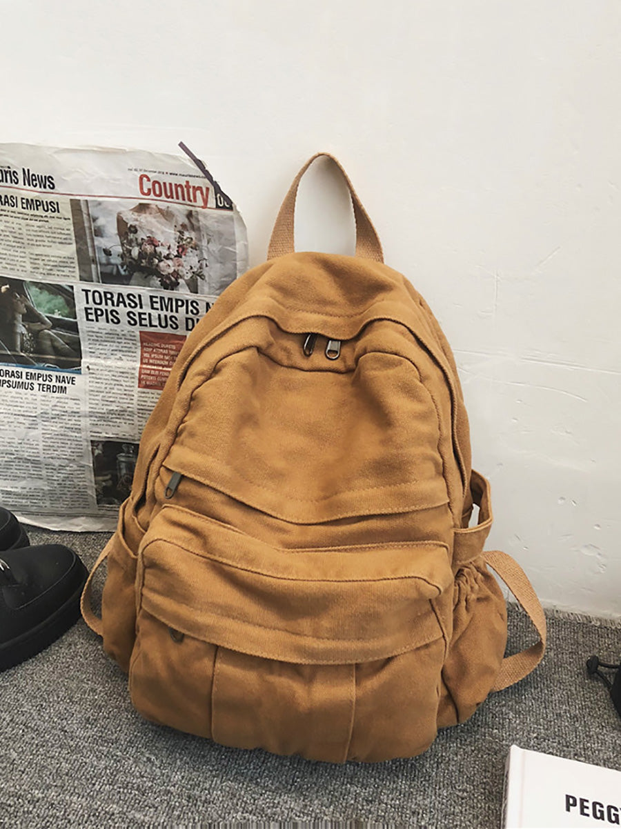 Women Casual Pure Color Canvas Backpack
