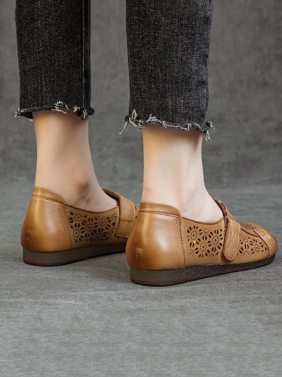 Women Summer Hollow Out Leather Low Heel Shoes