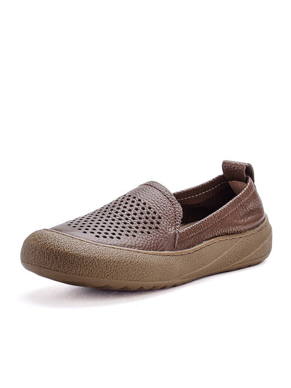 Women Summer Hollow Out Leather Flat Shoes