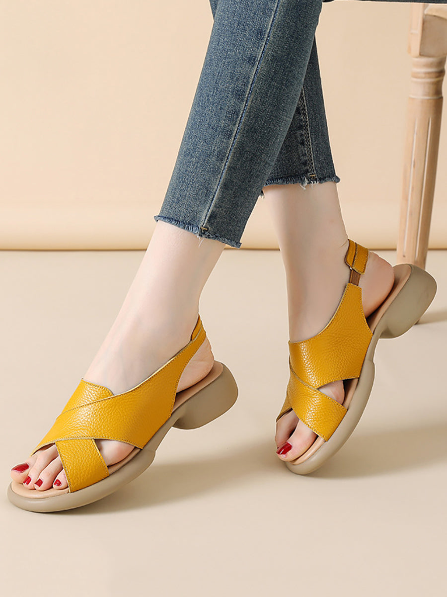 Women Casual Genuine Leather Cross Low Heel Sandals