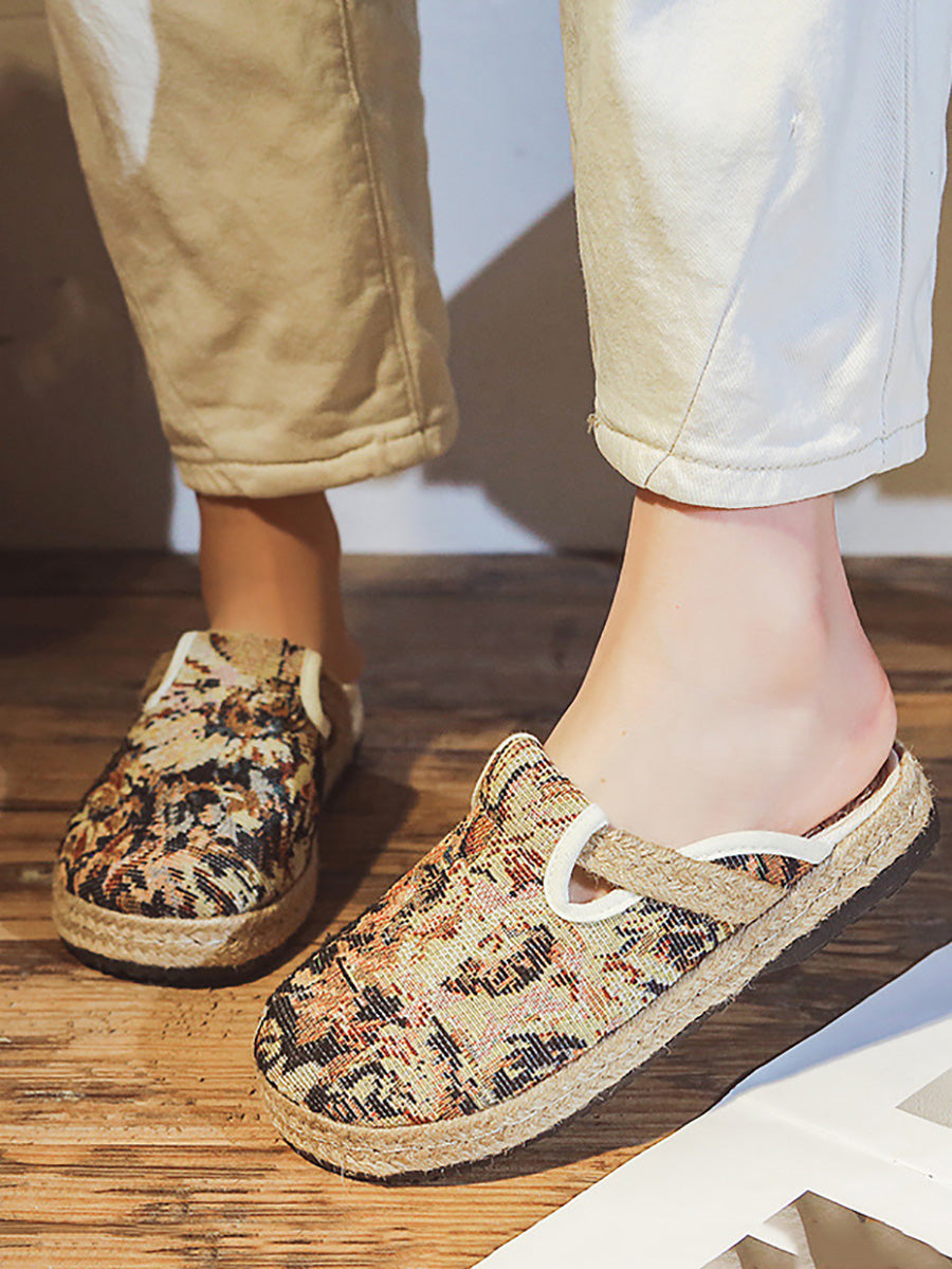 Women Summer Print Linen Flat Slippers