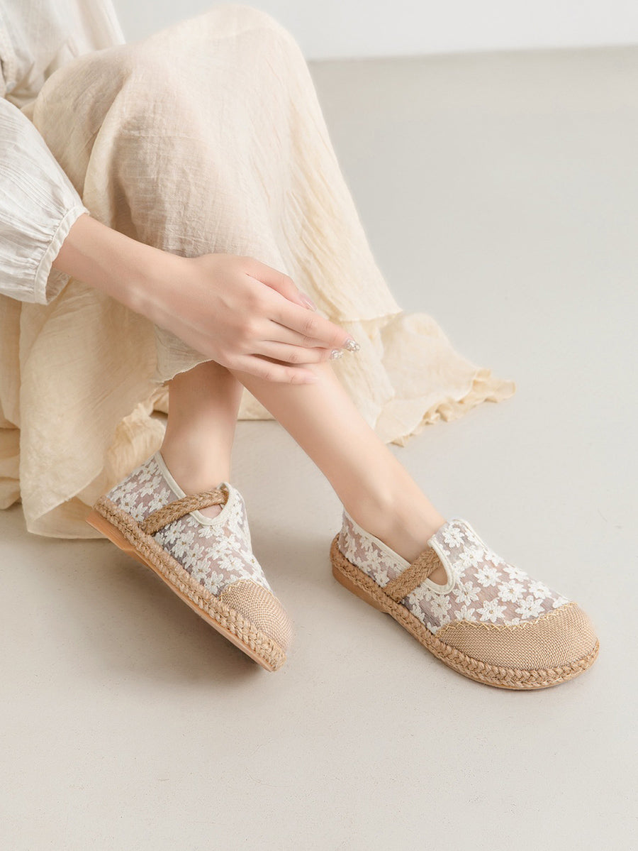 Women Artsy Summer Flower Embroidery Shoes