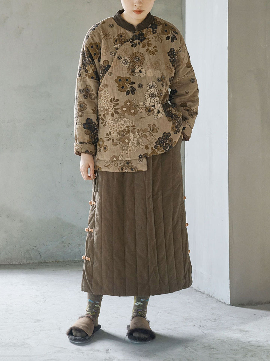 Women Vintage Floral Cotton Winter Padded Coat