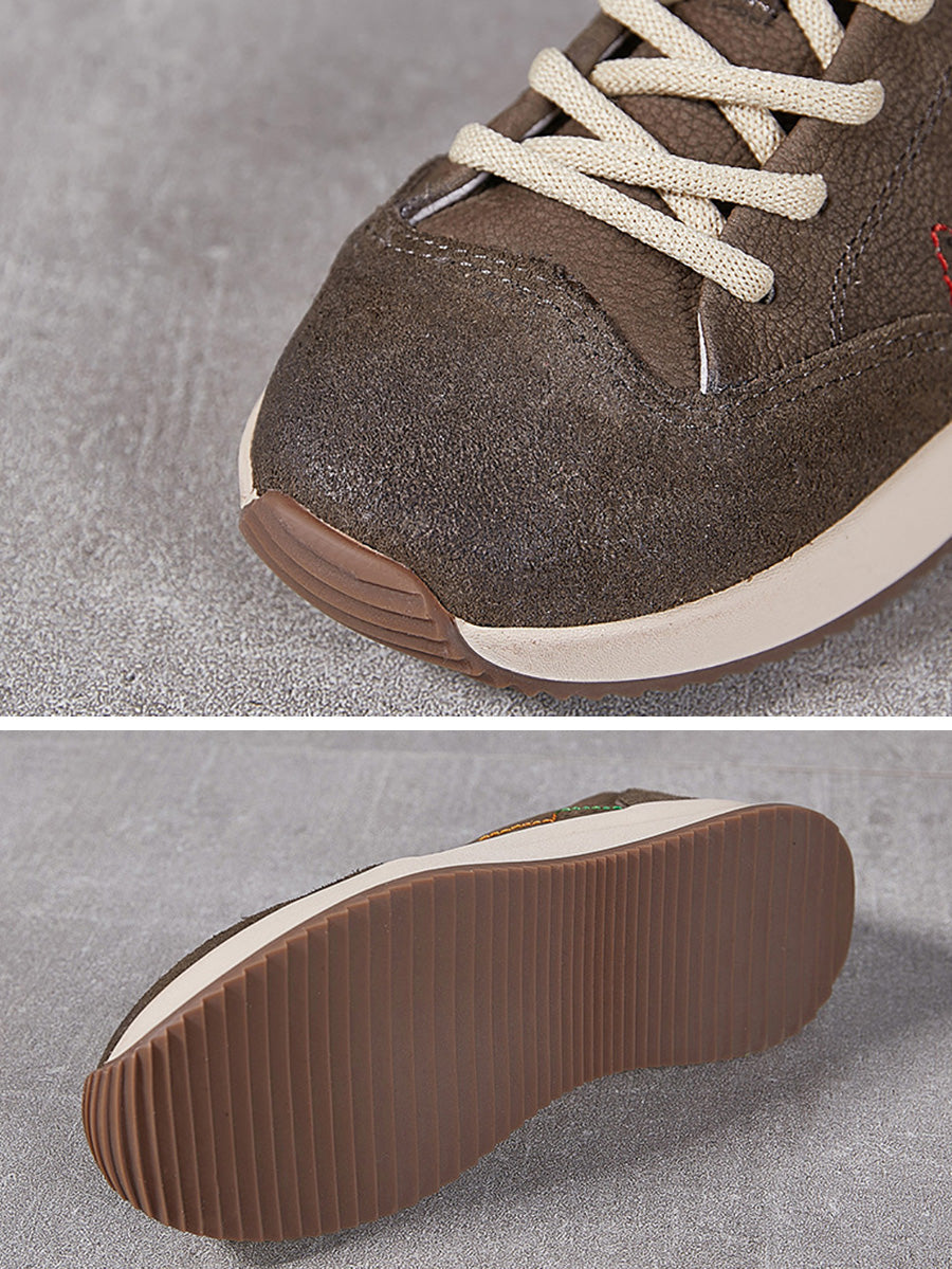 Women Genuine Leather Spliced Platform Sport Shoes