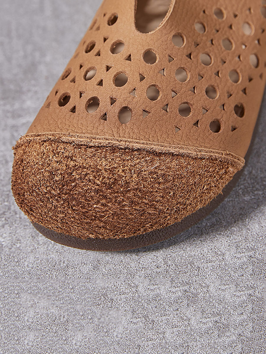 Women Summer Vintage Leather Cowhide Flat Shoes