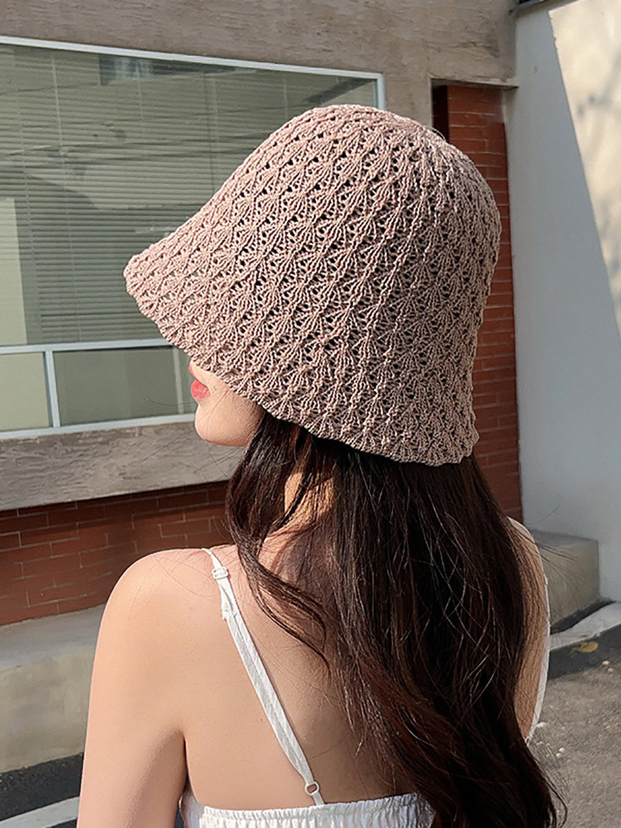 Women Summer Weave Hollow Out Bucket Hat