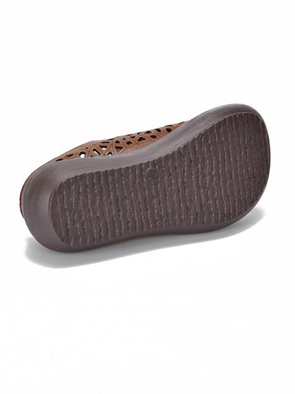 Women Ethnic Flower Leather Hollow Out Platfrom Slippers
