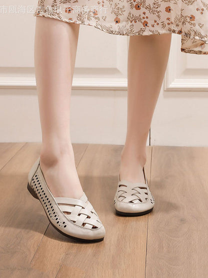 Women Summer Casual Leather Weave Low Heel Sandals