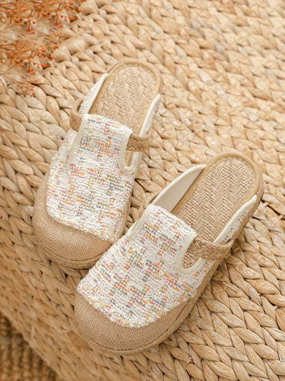 Women Artsy Canvas Linen Spliced Flat Shoes