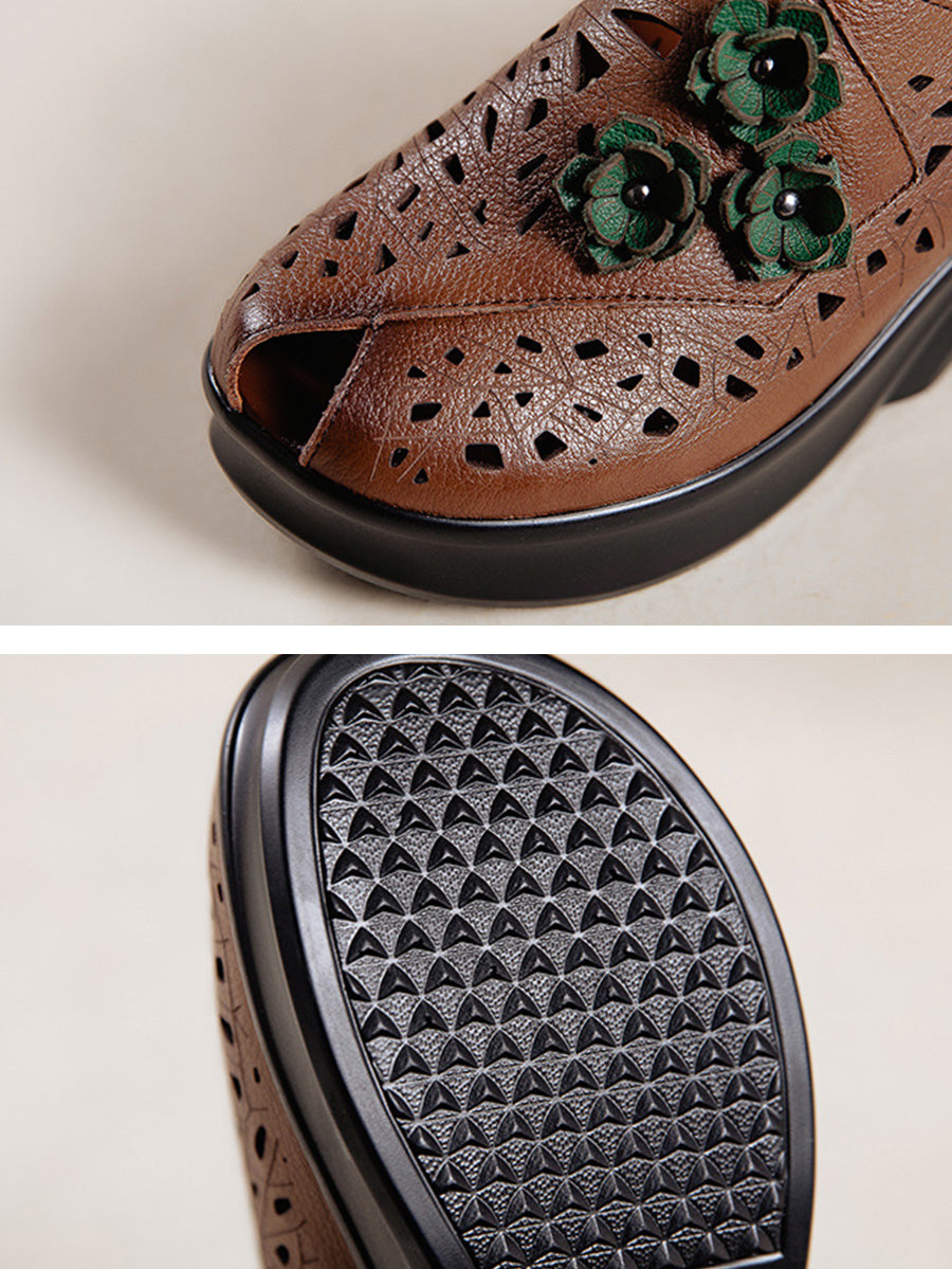 Women Summer Hollow Out Leather Platform Slippers