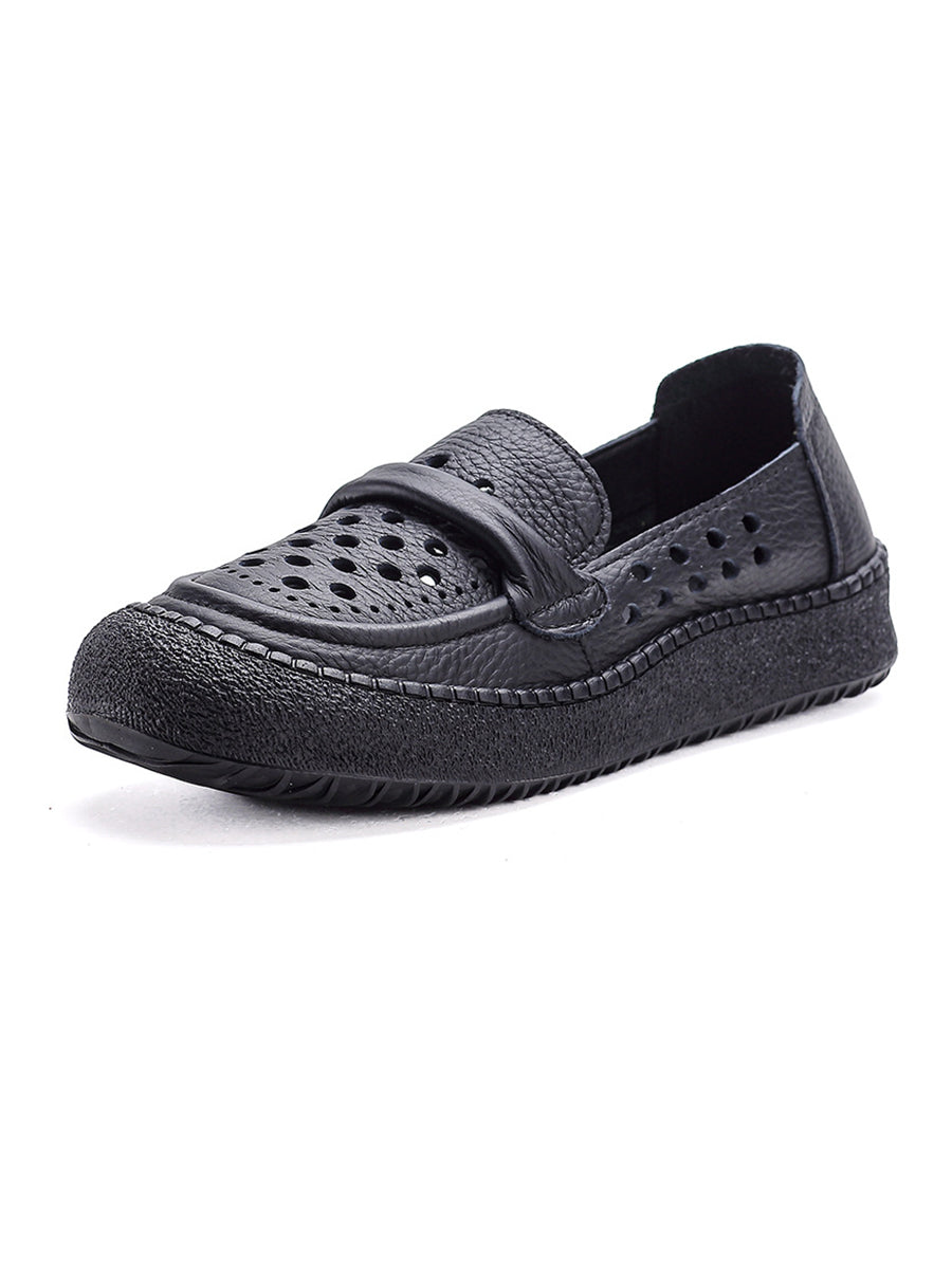 Women Summer Leather Hollow Out Flat Shoes