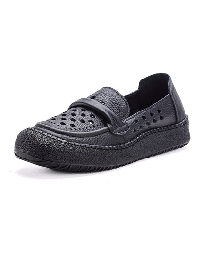 Women Summer Leather Hollow Out Flat Shoes