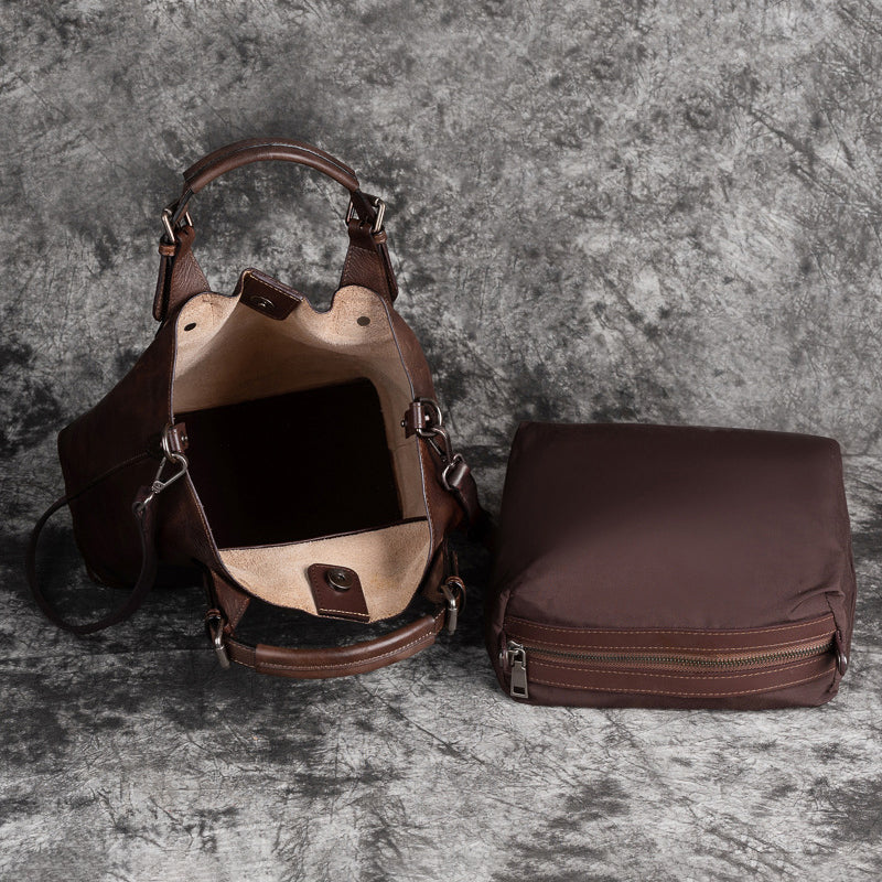 Vintage Solid Genuine Leather Handbag For Women