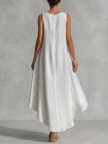 A-Line High-Low Solid Color Zipper Round-Neck Maxi Dresses