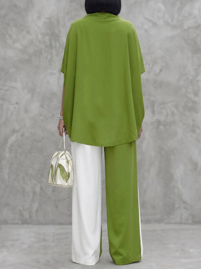 High Waisted Wide Leg Contrast Color Pockets Casual Pants Bottoms Trousers