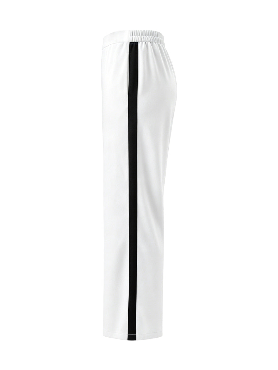 High Waisted Wide Leg Contrast Color Pockets Pants Trousers