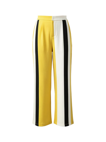 High Waisted Contrast Color Pockets Striped Pants Trousers