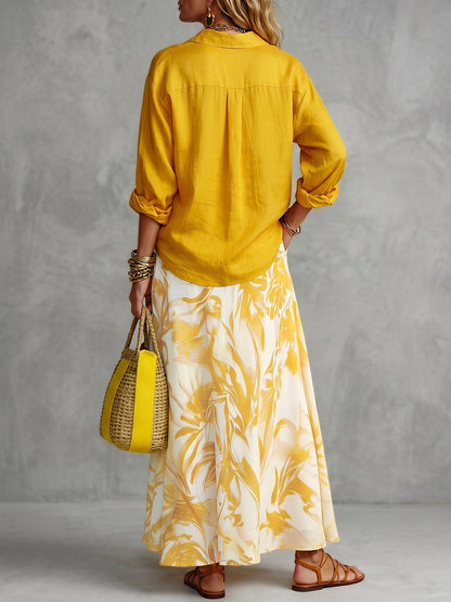 A-Line High Waisted Contrast Color Flower Print Pockets Skirts