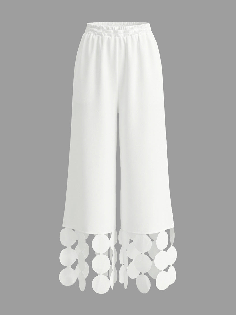 Wide Leg Solid Color Tasseled Pants Trousers