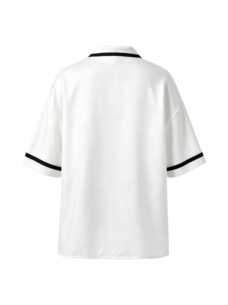 Half Sleeves Loose Contrast Color Lapel Blouses&Shirts Tops