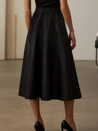 A-Line High Waisted Belted Buttoned Solid Color Split-Joint Zipper Skirts Bottoms