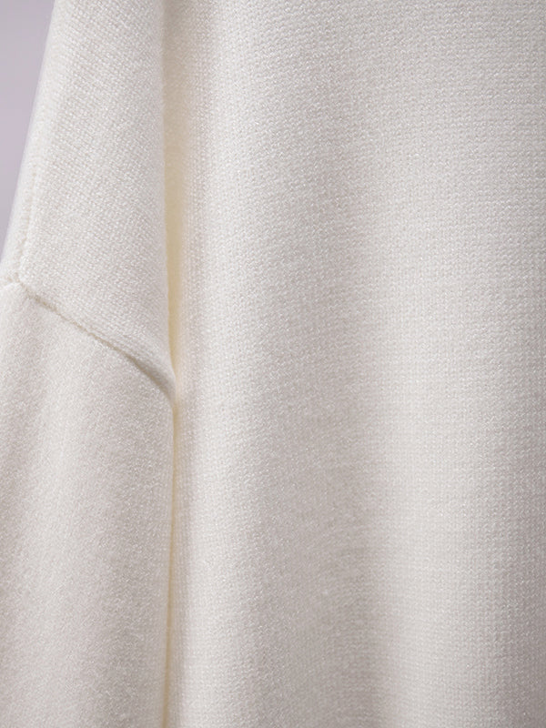 High-Low Long Sleeves Solid Color Split-Joint High Neck Sweater Tops