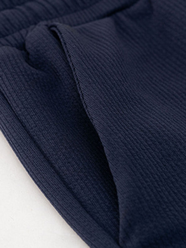 Loose Straight Leg Drawstring Elasticity Solid Color Pants Trousers