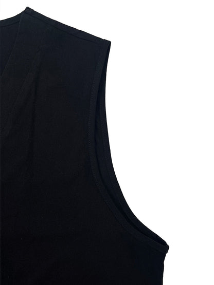 Sleeveless Wide Leg Buttoned Pockets Solid Color V-Neck Jumpsuits