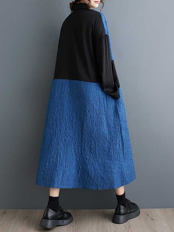 High-Low Long Sleeves Asymmetric Buttoned Split-Joint Lapel Midi Dresses