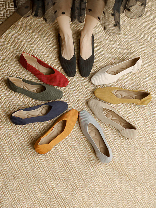 Solid Color Square-Toe Flats Shoes