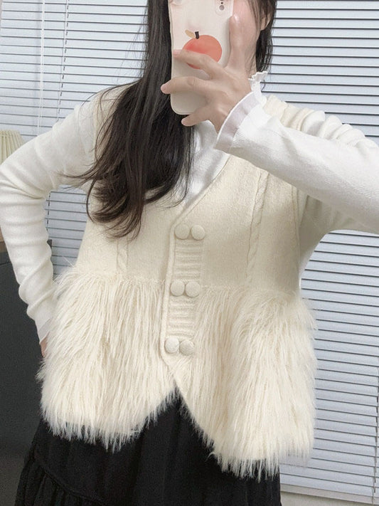 Loose Sleeveless Buttoned Solid Color Split-Joint V-Neck Vest Outerwear