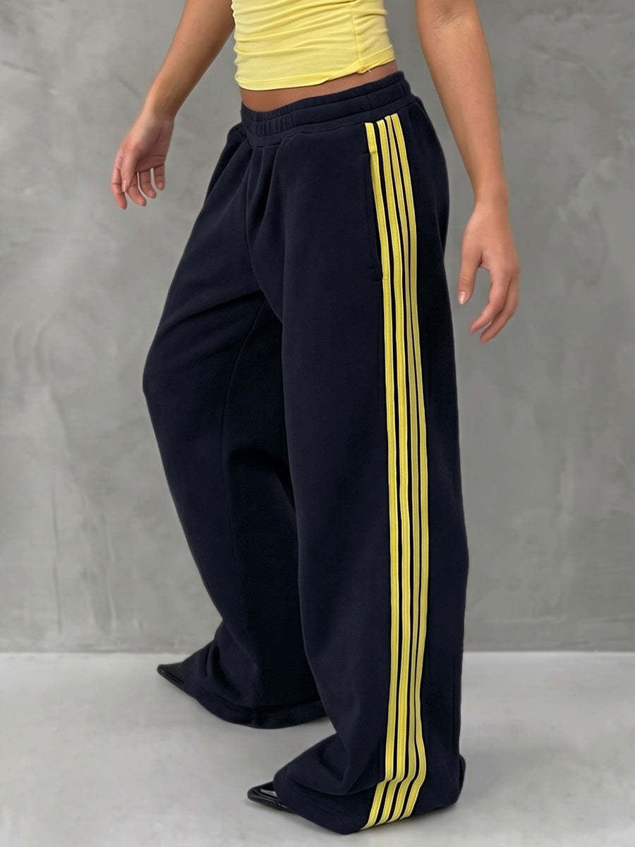 High Waisted Wide Leg Elasticity Pockets Striped Pants Trousers